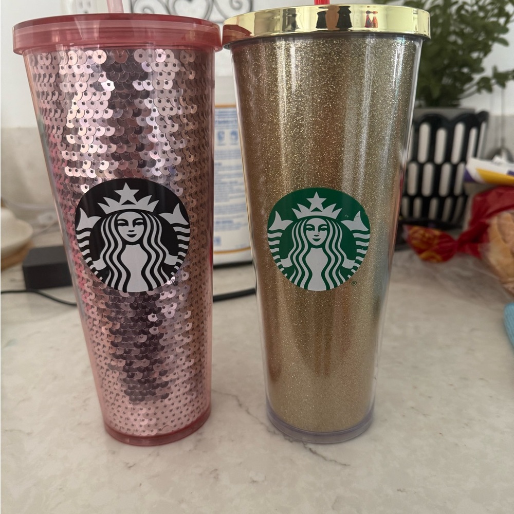 Starbucks Pink and Gold Glitter Tumblers